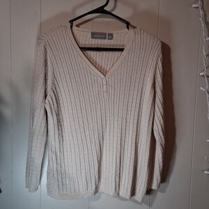 Croft & Barrow Cream Ribbed V-Neck Sweater